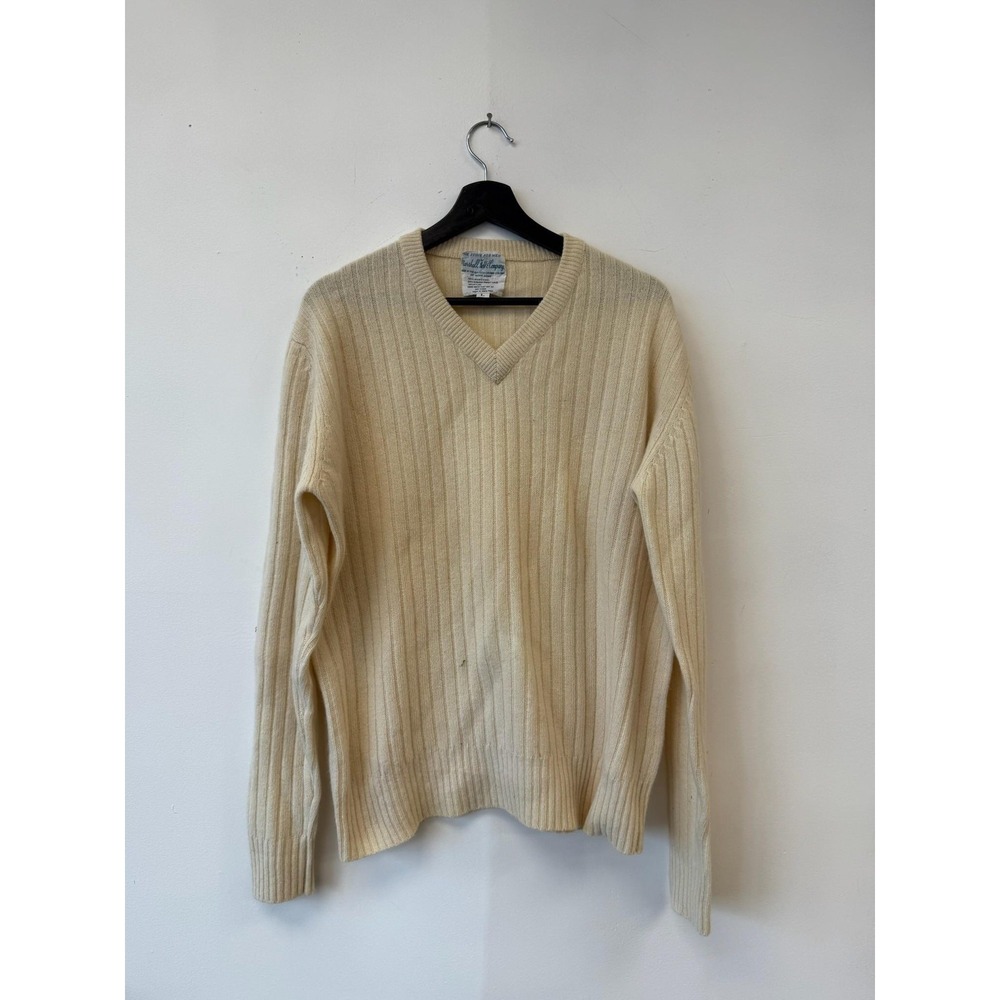 Vintage Marshall Field Sweater Mens Large Cream Lambswool Angora Pullove3r‎ 90s